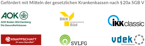 Mehrere Firmenlogos, darunter AOK, Knappschaft, vdek und weitere, auf weißem Hintergrund angeordnet
