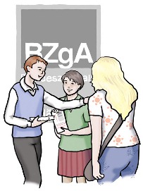 Mehrere Personen vor dem BZgA-Logo